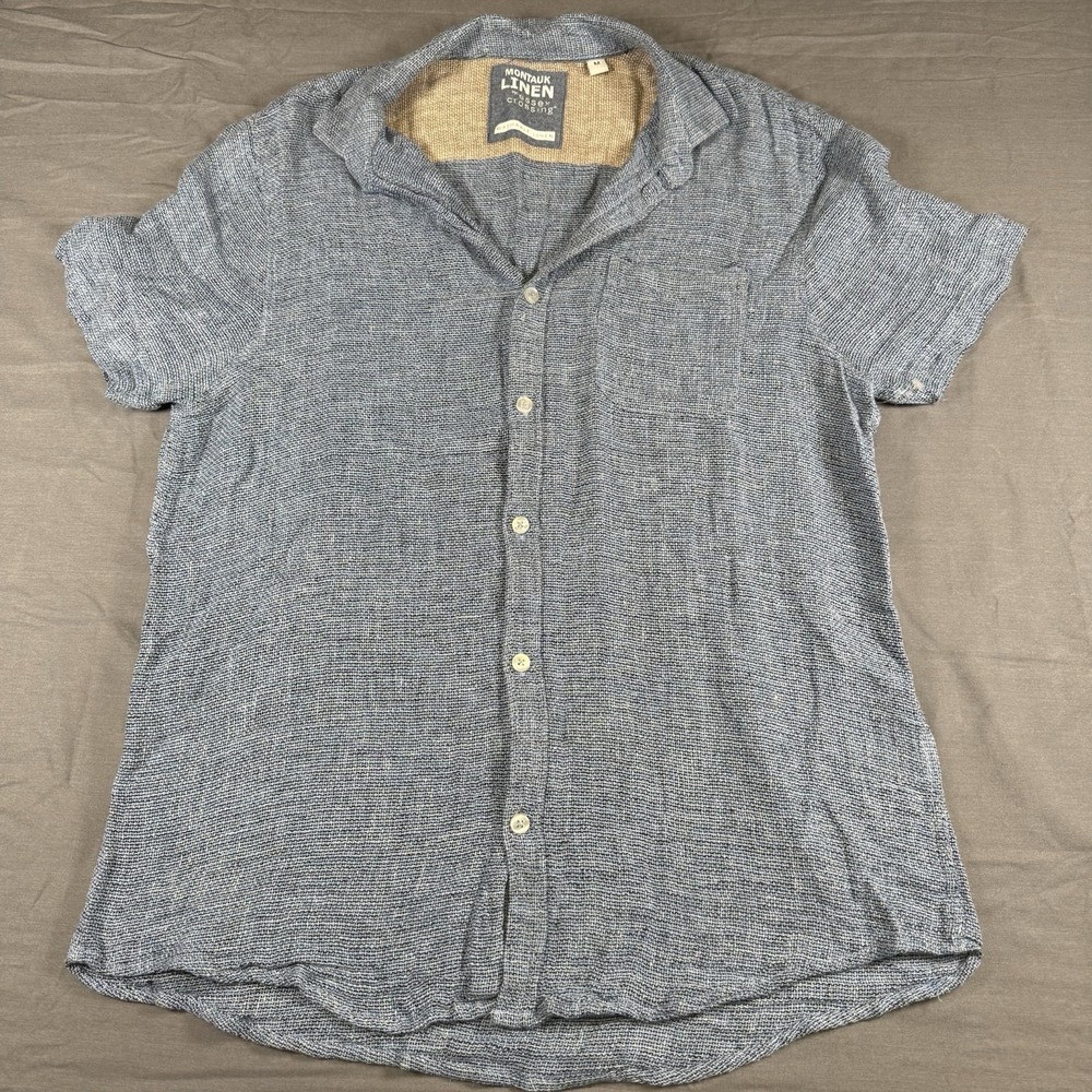 MONTAUK Shirt Mens Medium Linen Blend Button Short Sleeve Pocket NWOT